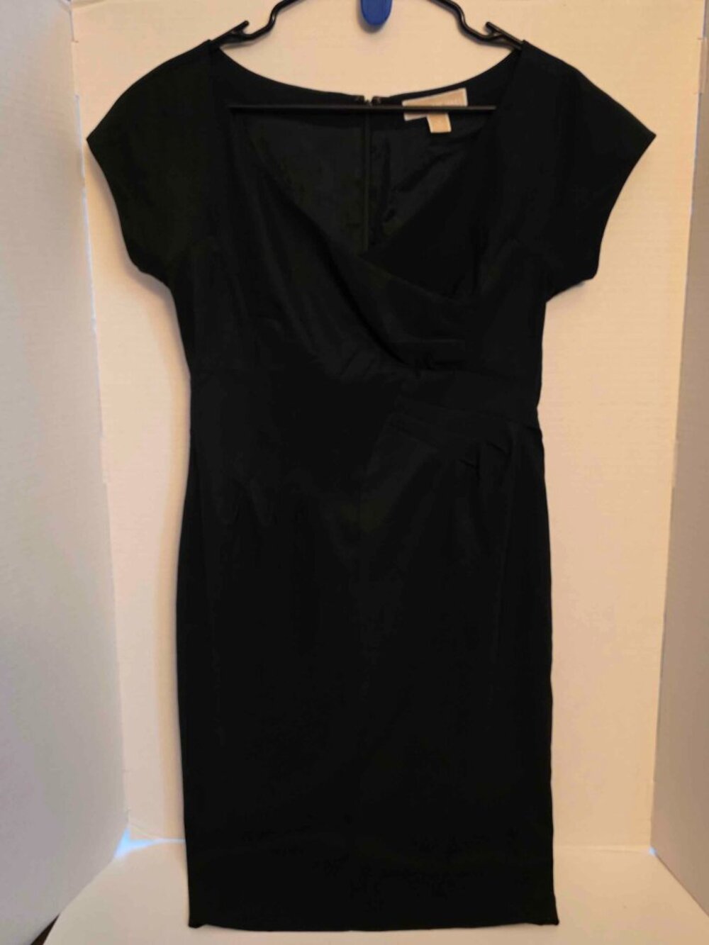 Michael Kors Womens 4 Black V-Neck Wrap Front Sheath Dress Cap Sleeve